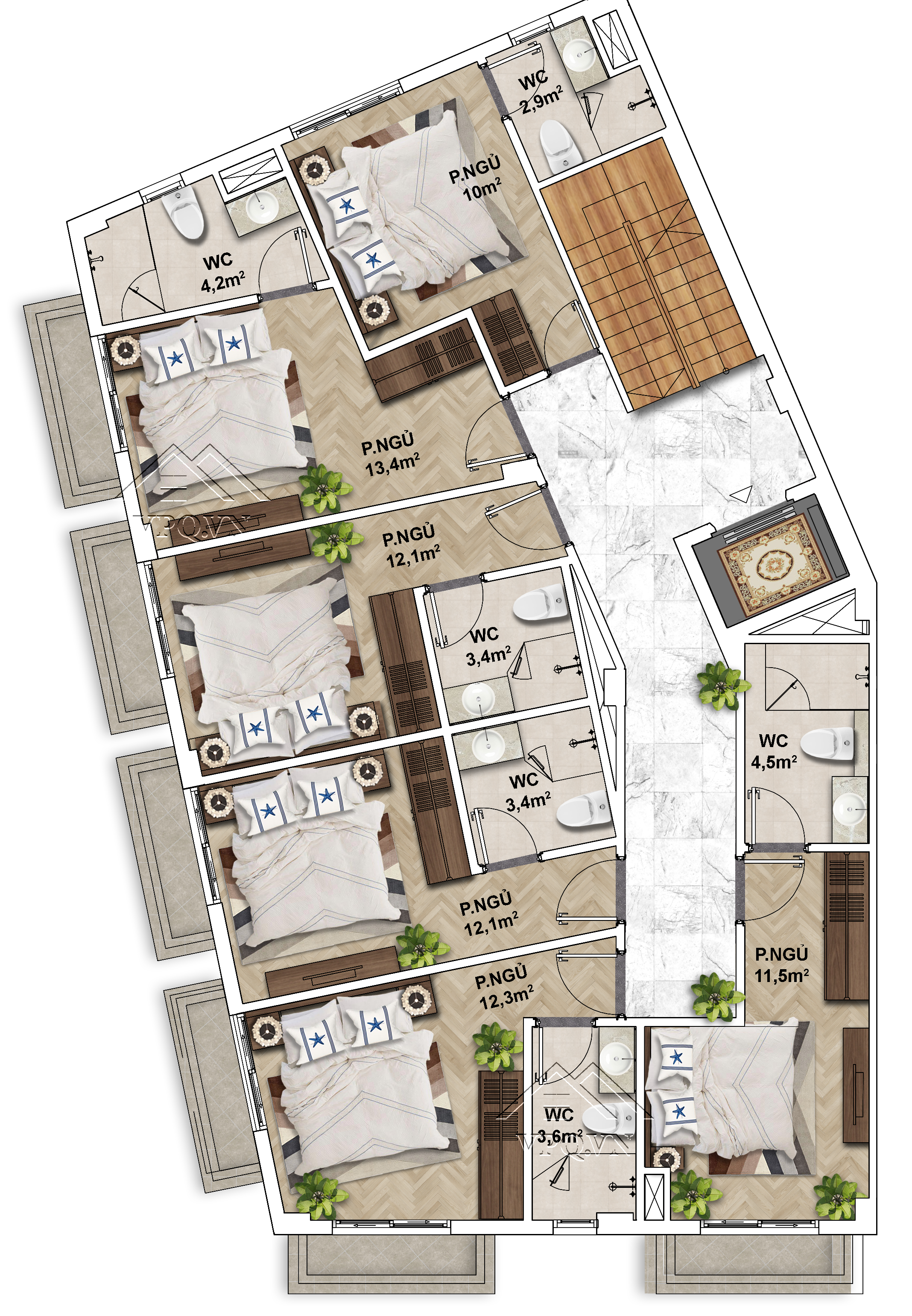 Thiết kế Shophouse The Center Ph&uacute; Quốc mặt tiền 14m - Tầng 2